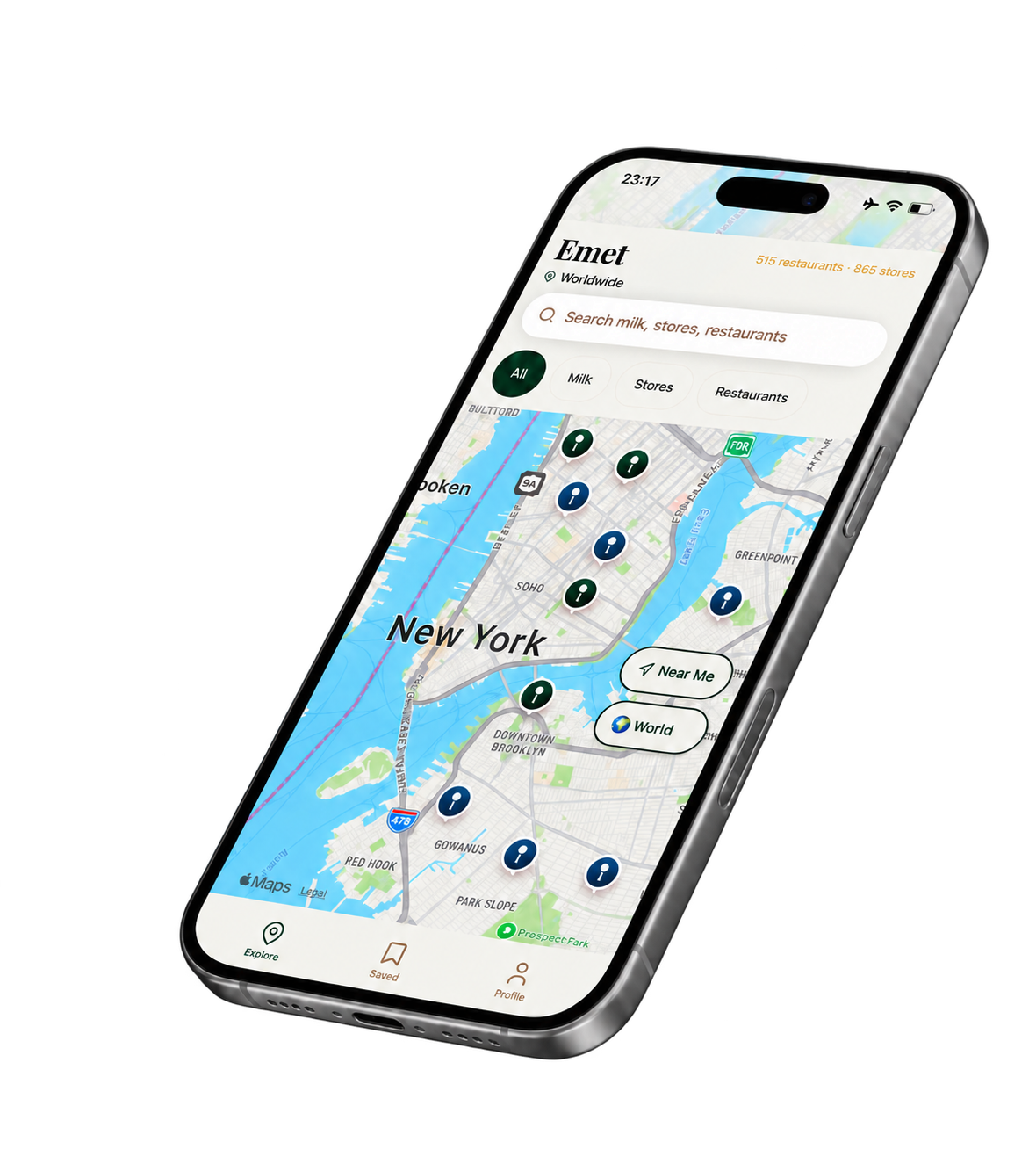 EMET Clean Eats map showing clean-food locations around New York City