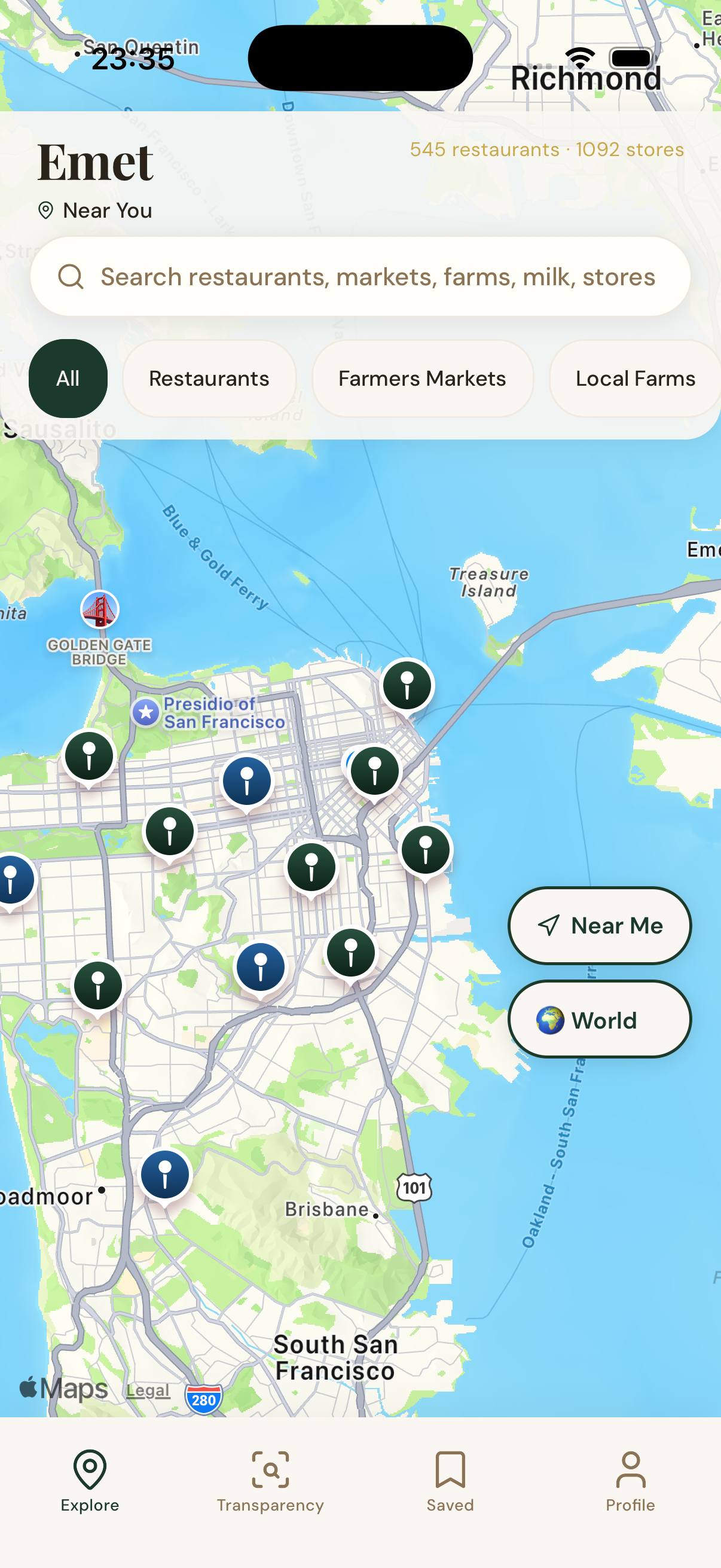 EMET map and clean food discovery screen